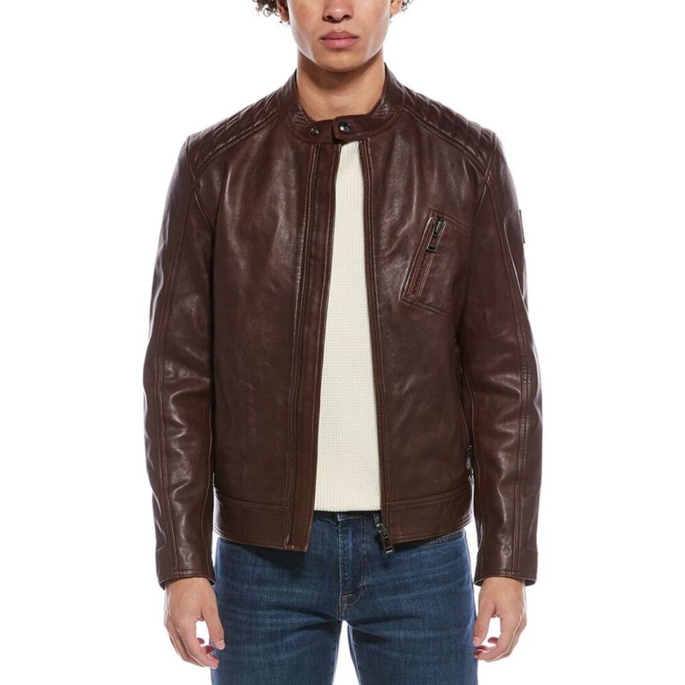 Belstaff Mens  V Racer Leather Jacket, Brown